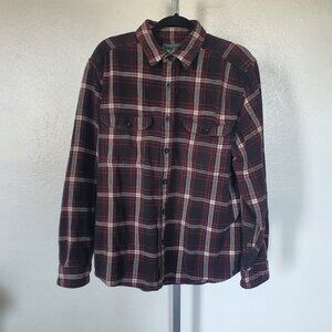 Woolrich 6111 Shacket Sz L Heavy Cotton Flannel Shirt Jacket Plaid Coat Black